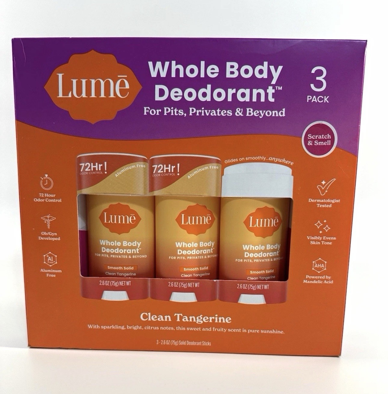 Lume Whole Body Deodorant Clean Tangerine 3 Pack 2.6 oz Aluminum-Free