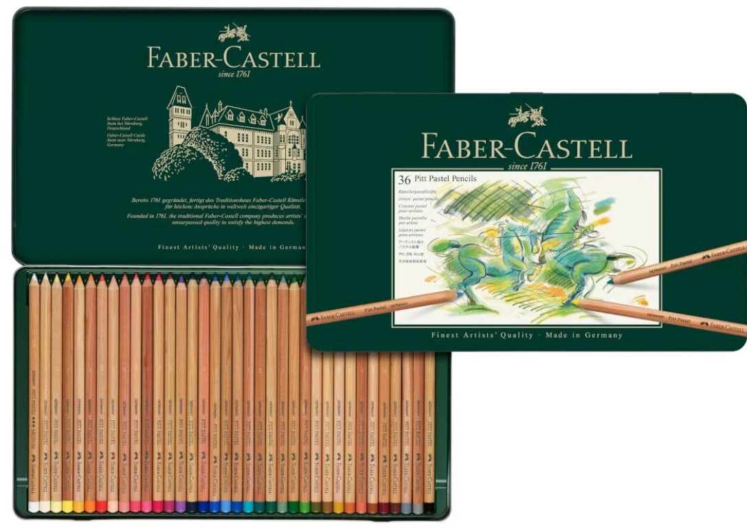 Faber-Castel FC112136 Pitt Pastel Pencils in A Metal Tin 36 Pack Assorted