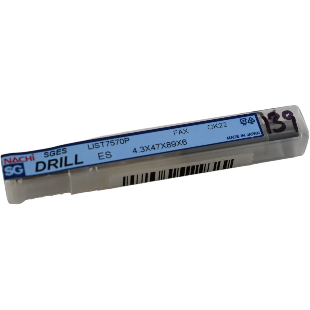 NEW Nachi LIST 7570P SGES Drill ES 4.3mm HSS TiCN Coated 