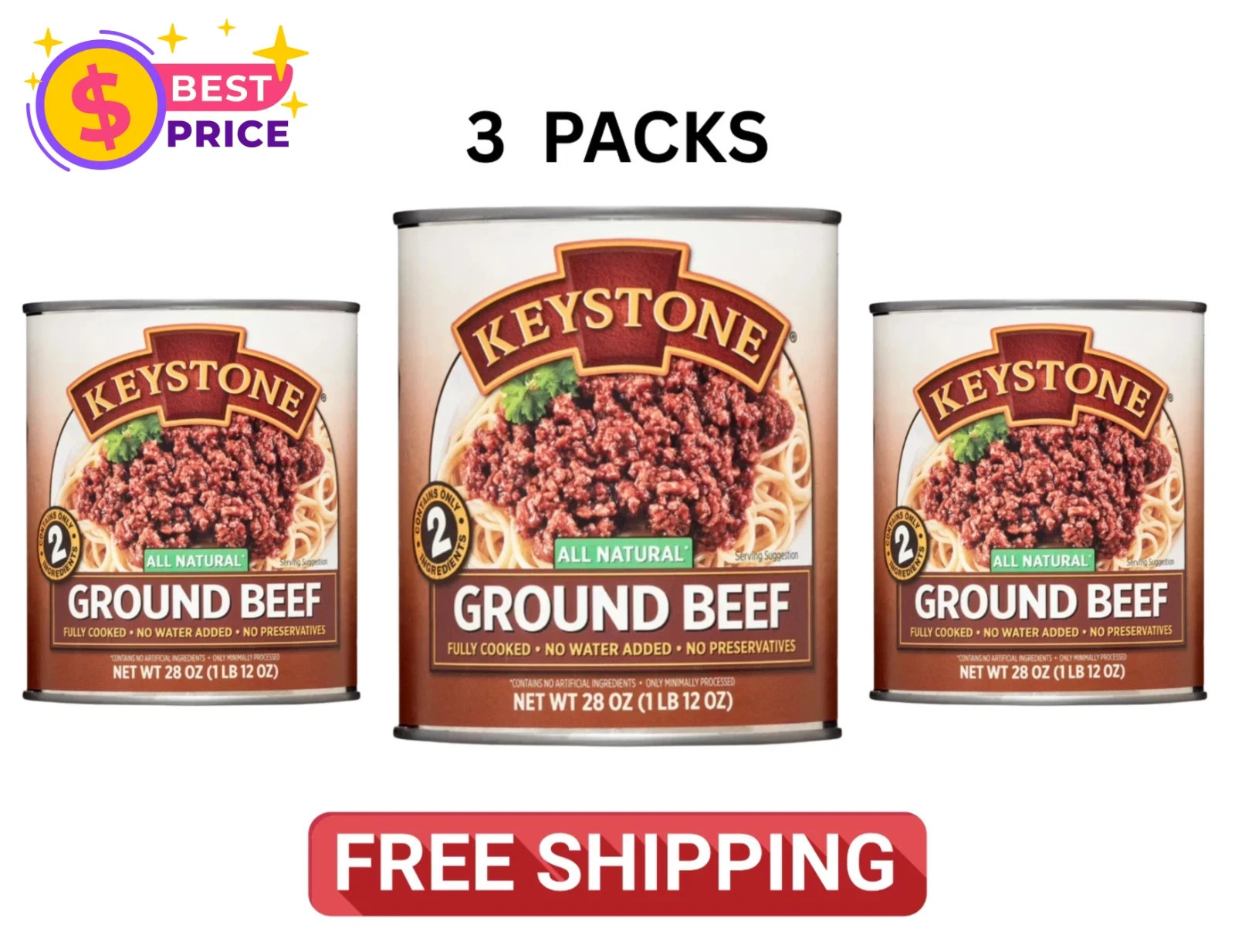Keystone All Natural Ground Beef, 28 oz Can (3 pack) Keystone All Natural Ground Beef, 28 oz Can (3 pack)