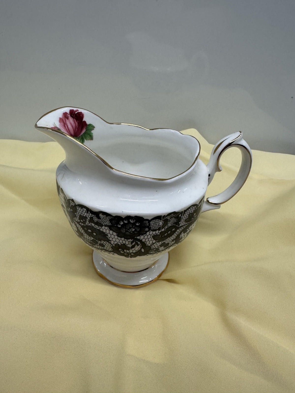 RARE LARGE CREAMER Vintage Royal Albert Senorita Black Lace & Rose Bone China