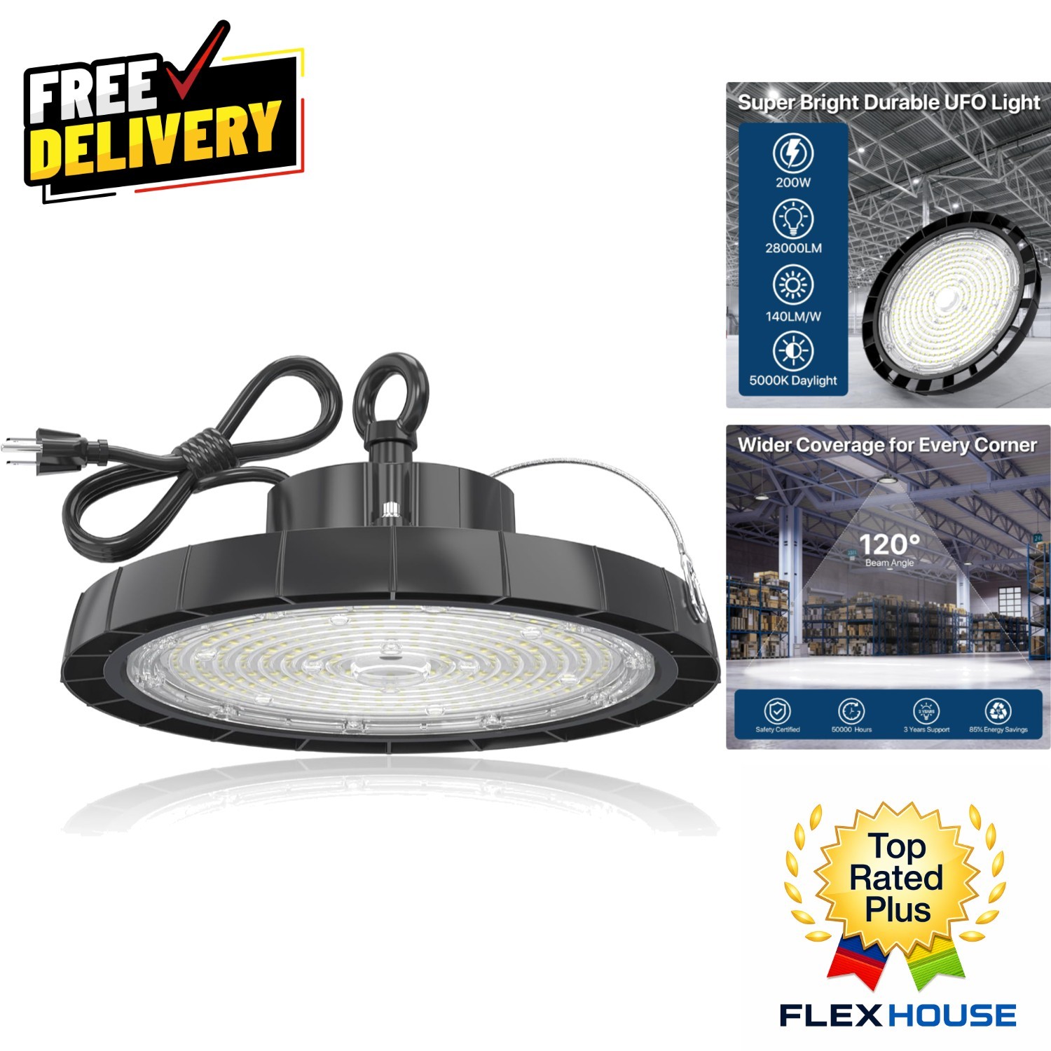 Versatile 200W High Bay Light - 28000 Lumens, Perfect for Factories & Gyms