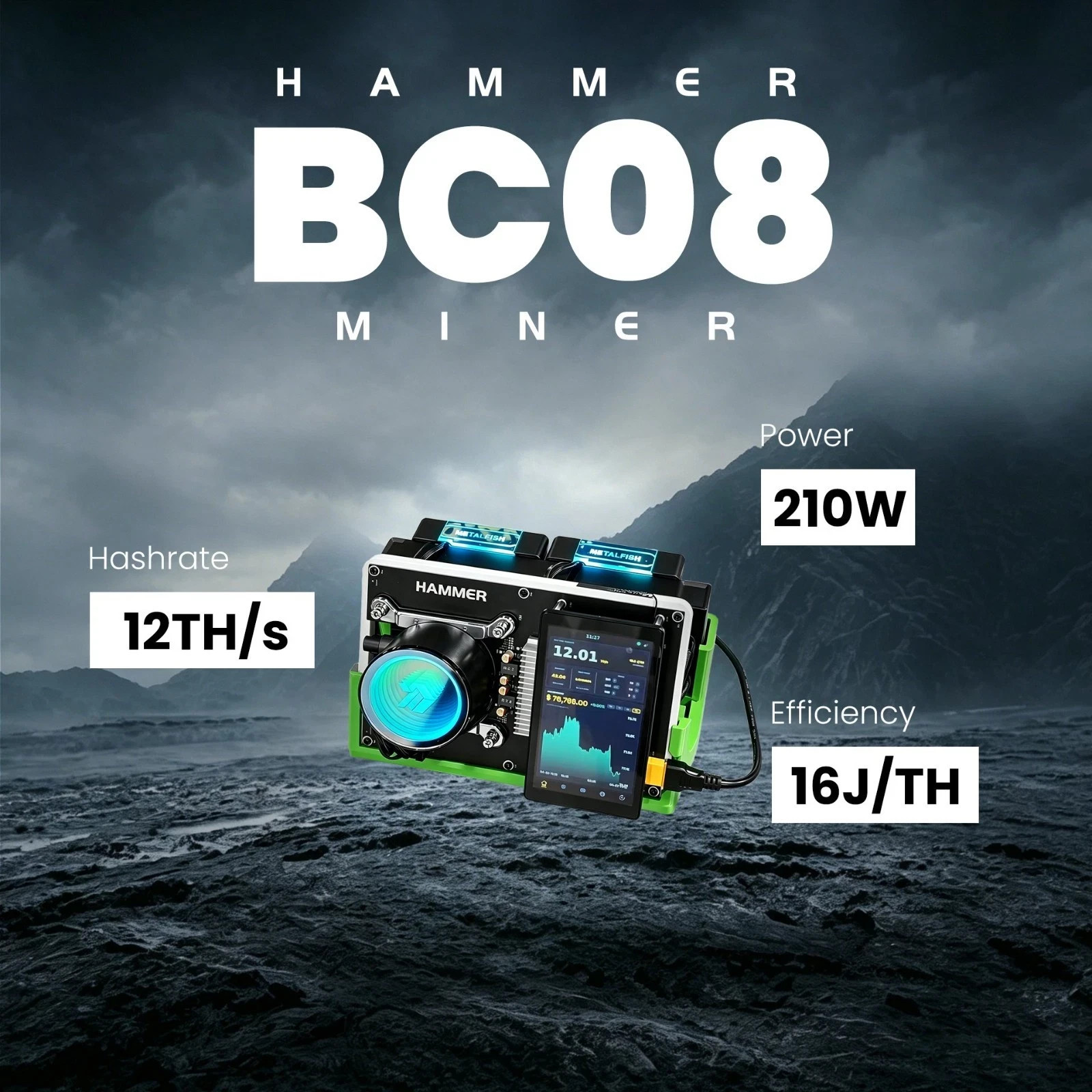 Hammer Miner BC08 Hydro 12TH/s 210W Bitcoin BTC WiFi SHA-256  Lotte Solo Miner
