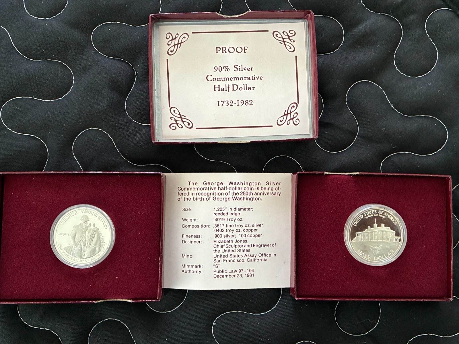 1982-S 50c George Washington Commemorative Proof Coin w/ Box & COA 