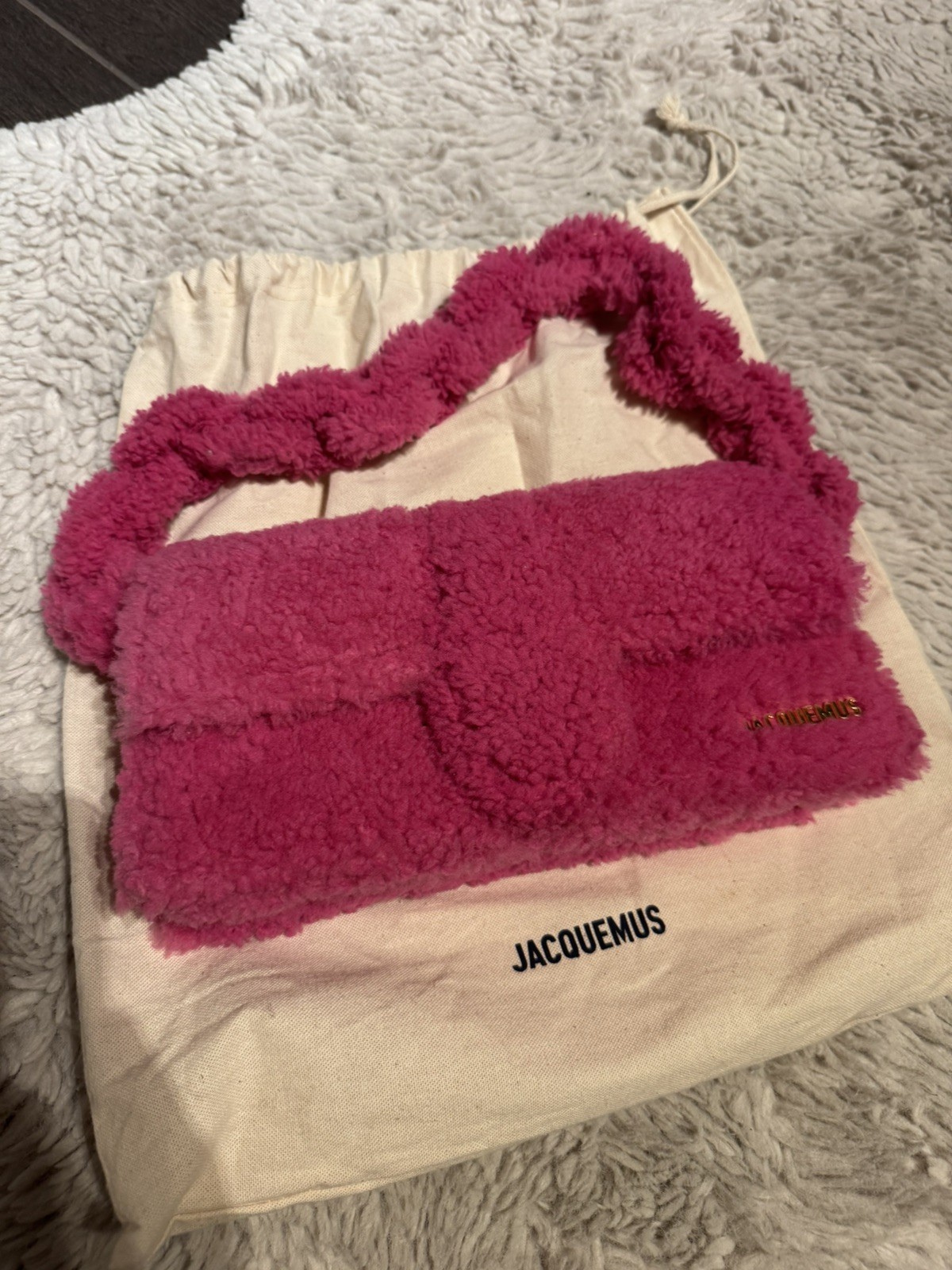 Jacquemus pink shearling bag 