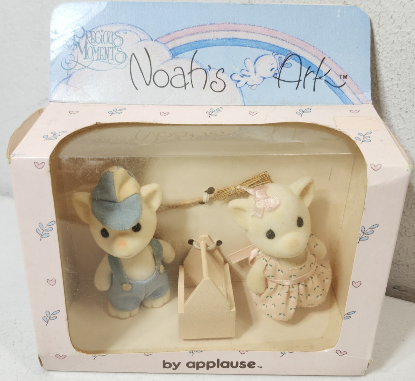 Vtg 1988 Applause Precious Moments Noah’s Ark Mitsy and Nicky Flocked Cat Figure