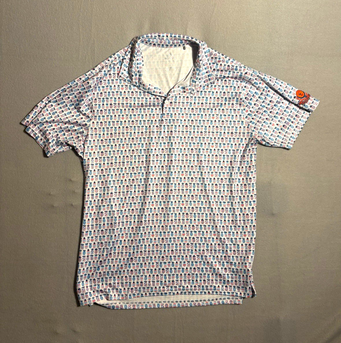 Antigua Men’s White Pineapple Graphic Print Polo Shirt Short Sleeve Logo L