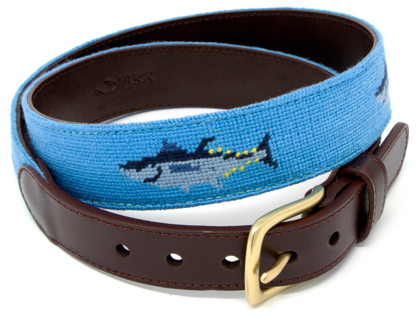 Bluefin Tuna Needlepoint Belt - Handmade w/ Full Grain Leather Backing