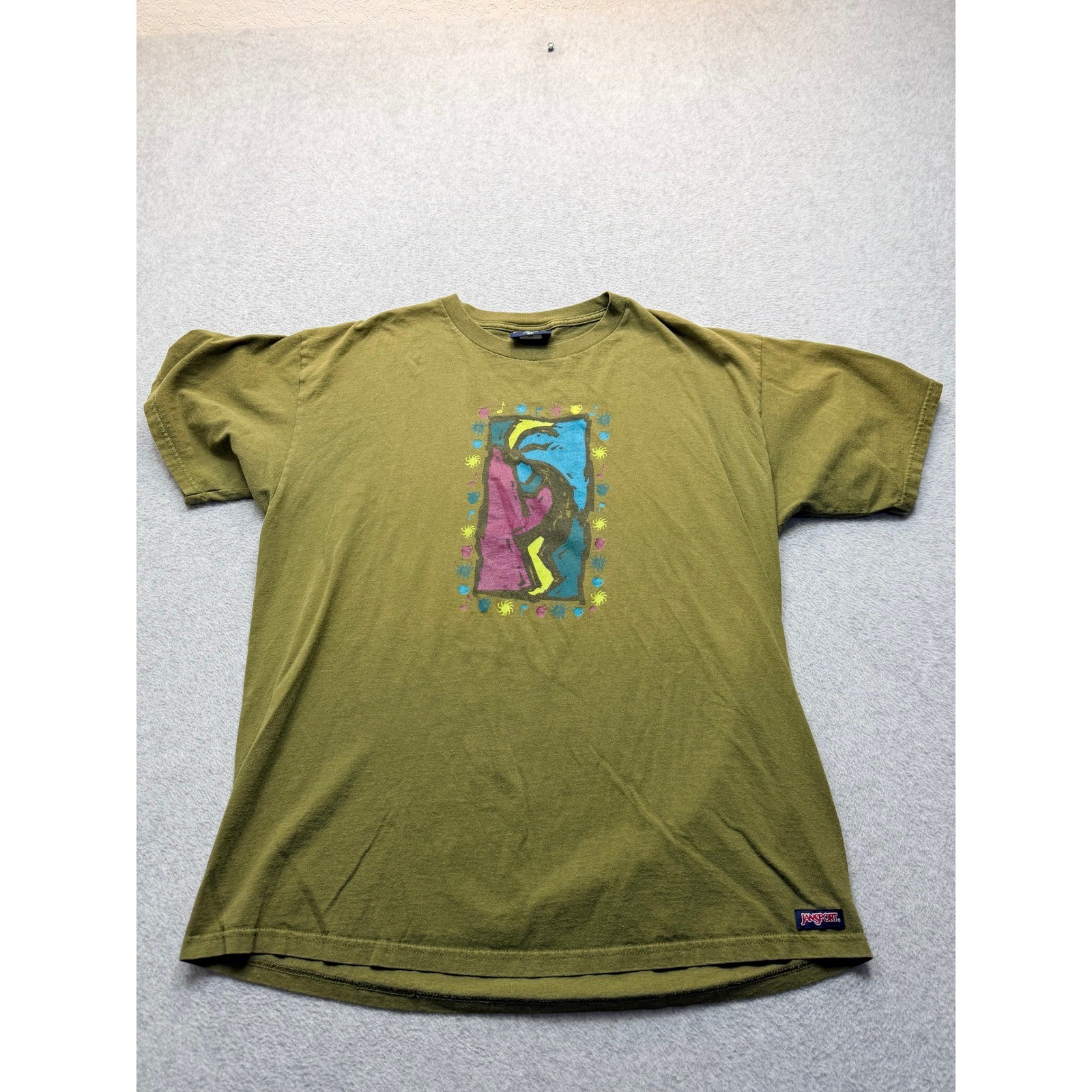 Vintage JanSport T-Shirt XL Olive Green Kokopelli Graphic Made in USA Retro Tee Vintage JanSport T-Shirt XL Olive Green Kokopelli Graphic Made in USA Retro Tee