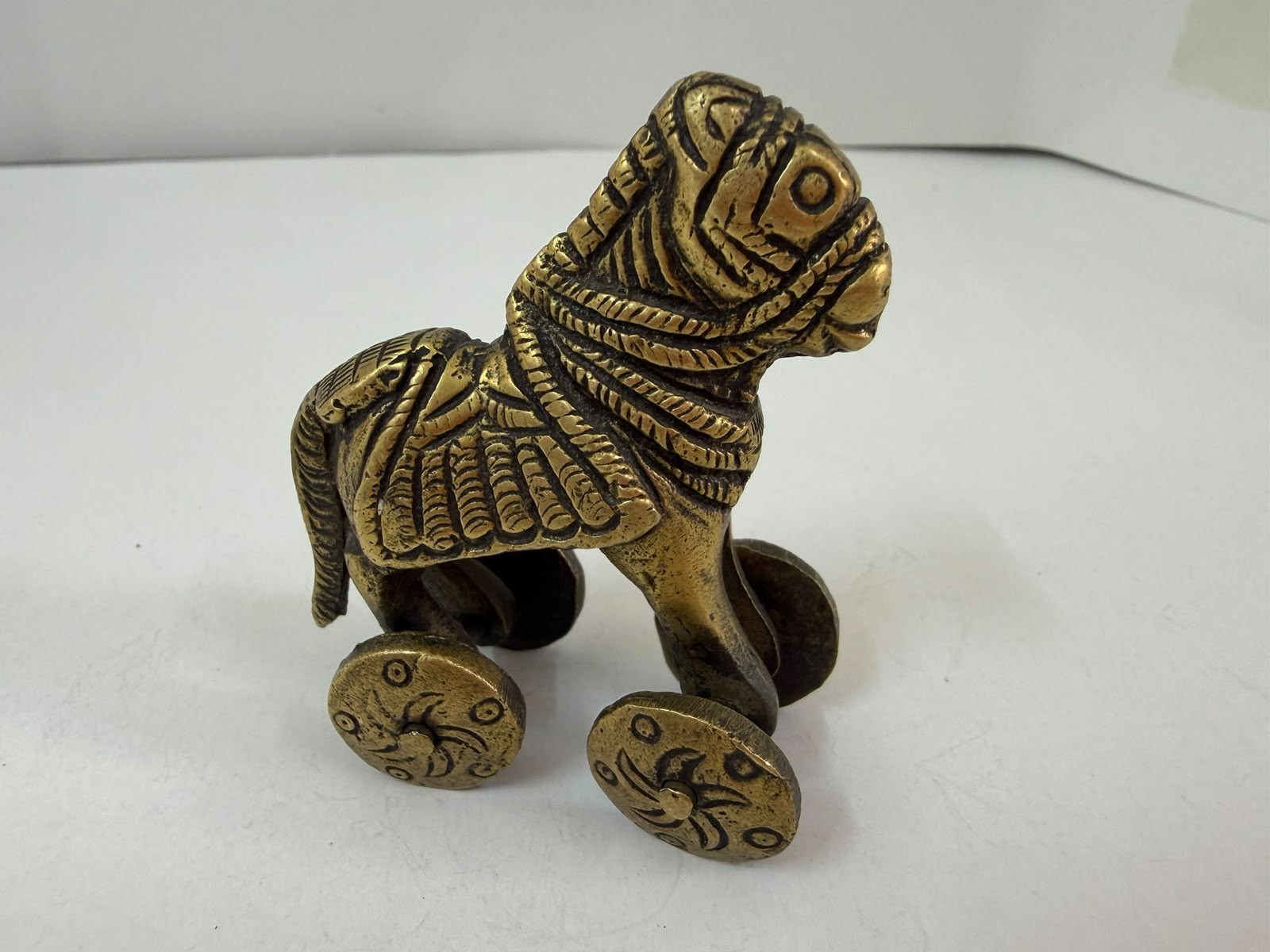 Vintage Handcrafted Solid Brass Horse on Wheels Figurine Cast Metal Decor Statue