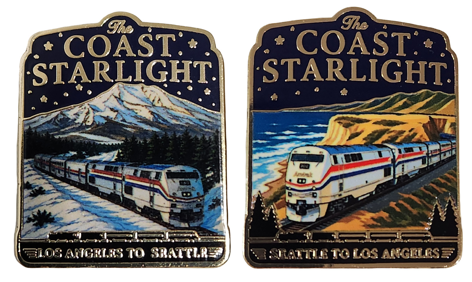 🚂 Amtrak Coast Starlight Route Pin Set North & South Los Angeles Seattle Pair