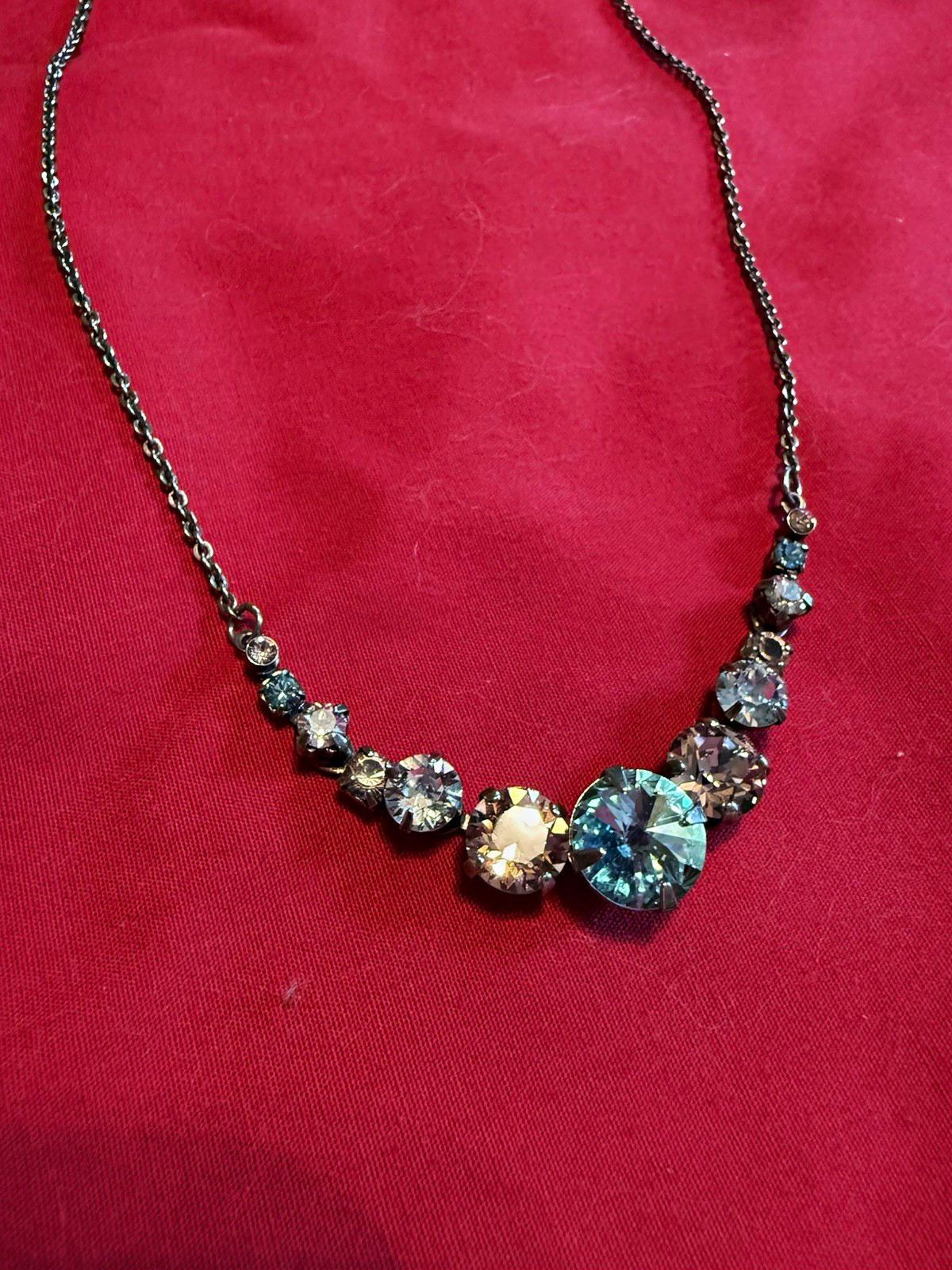 Sorrelli Blue/Peach Crystal Pendant Necklace Silver Cable Chain Lobster Clasp