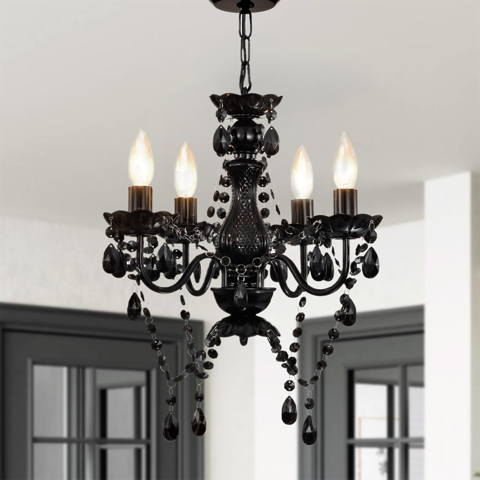 Small Crystal Chandelier Ceiling Lights Black 4-Light Fixture For Bedroom Small Crystal Chandelier Ceiling Lights Black 4-Light Fixture For Bedroom