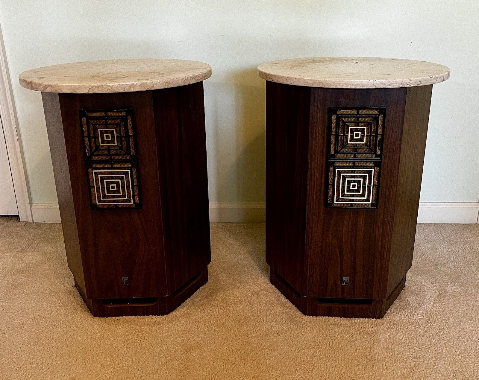 VTG. Pair EMPIRE GRENADIER 6000 SPEAKERS - Round Marble Table Top - Great Sound