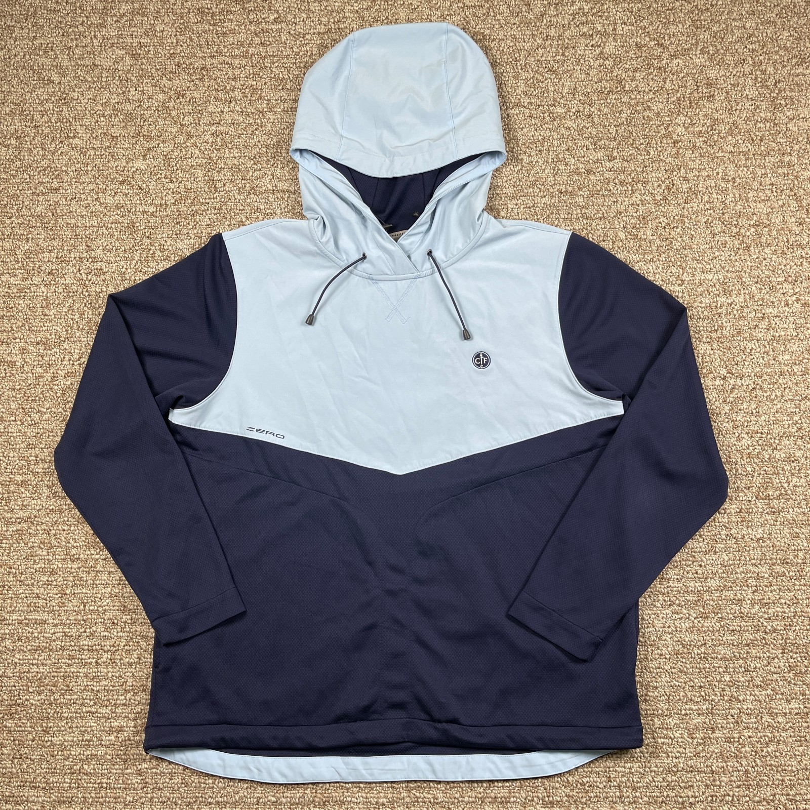 Zero Restriction Men L Tyson Hybrid Hoodie Pullover Golf Jacket Blue Logo Zero Restriction Men L Tyson Hybrid Hoodie Pullover Golf Jacket Blue Logo