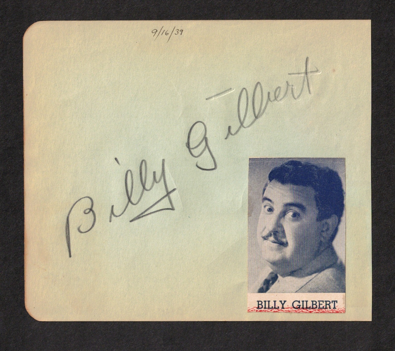 Billy Gilbert American Actor Original Signed Autograph Album Page Dated 1939