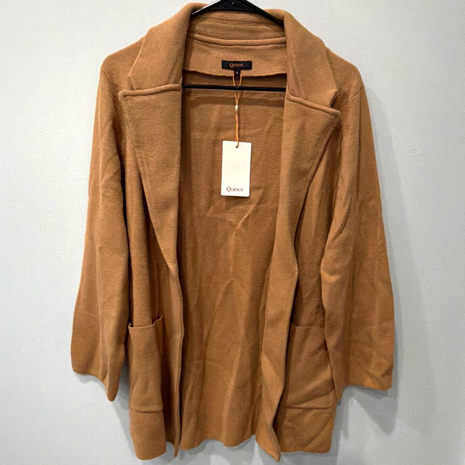Quince Brown Knit Open Front Collared Cardigan Sweater w/ Pockets Women\'s M Quince Brown Knit Open Front Collared Cardigan Sweater w/ Pockets Women\'s M