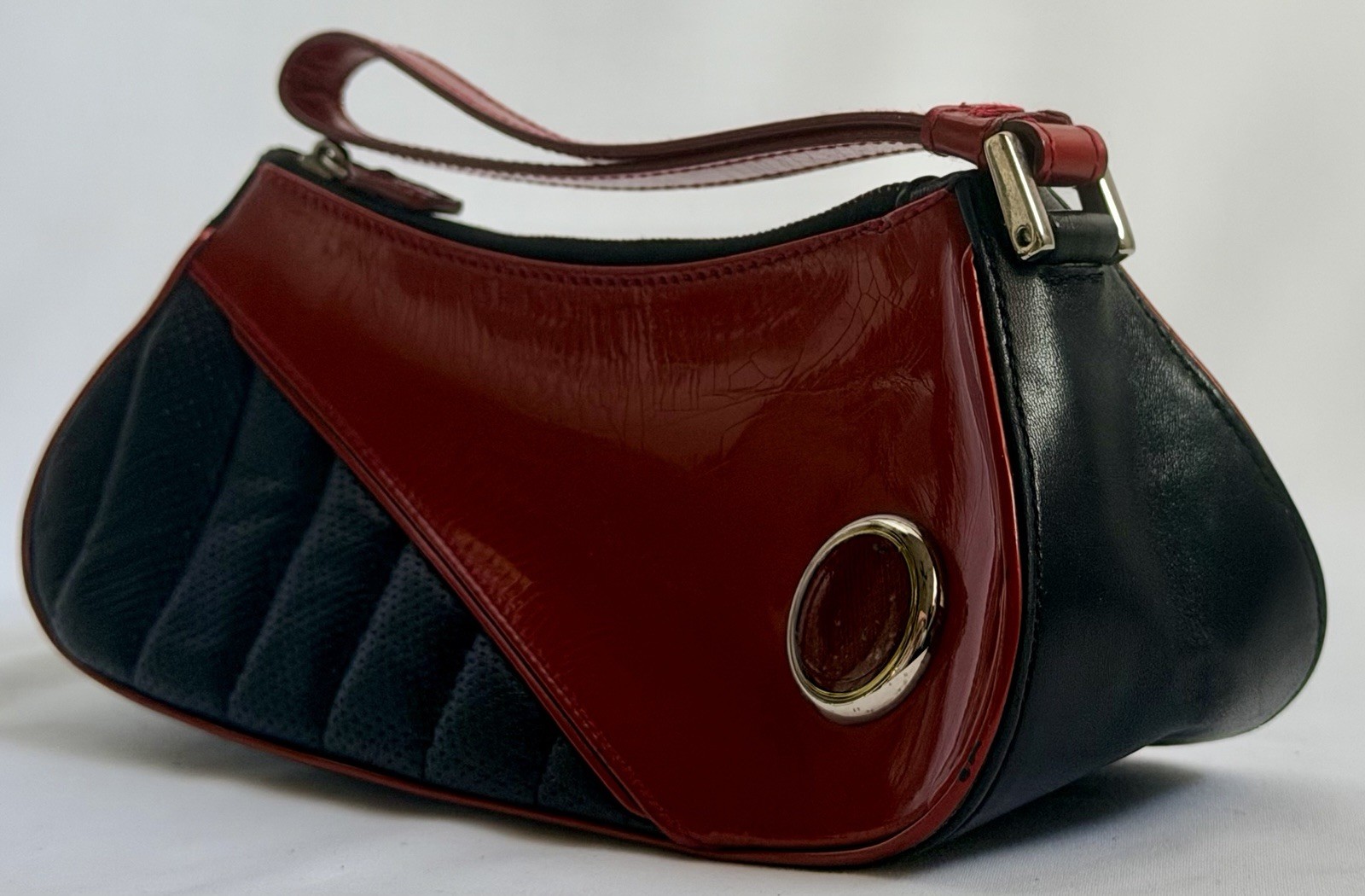 Christian Dior Galliano Y2K Motorcycle Biker Leather Pochette Wristlet Black Red