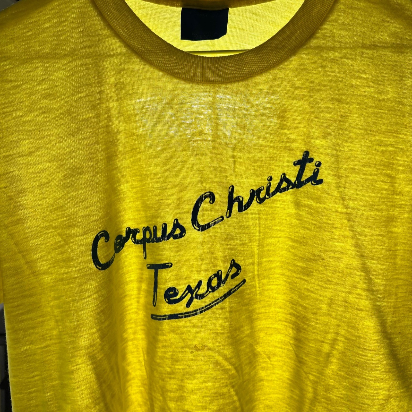 VTG 80s Corpus Christi Texas T Shirt XL Neon Yellow Single Stitch Artex 50/50