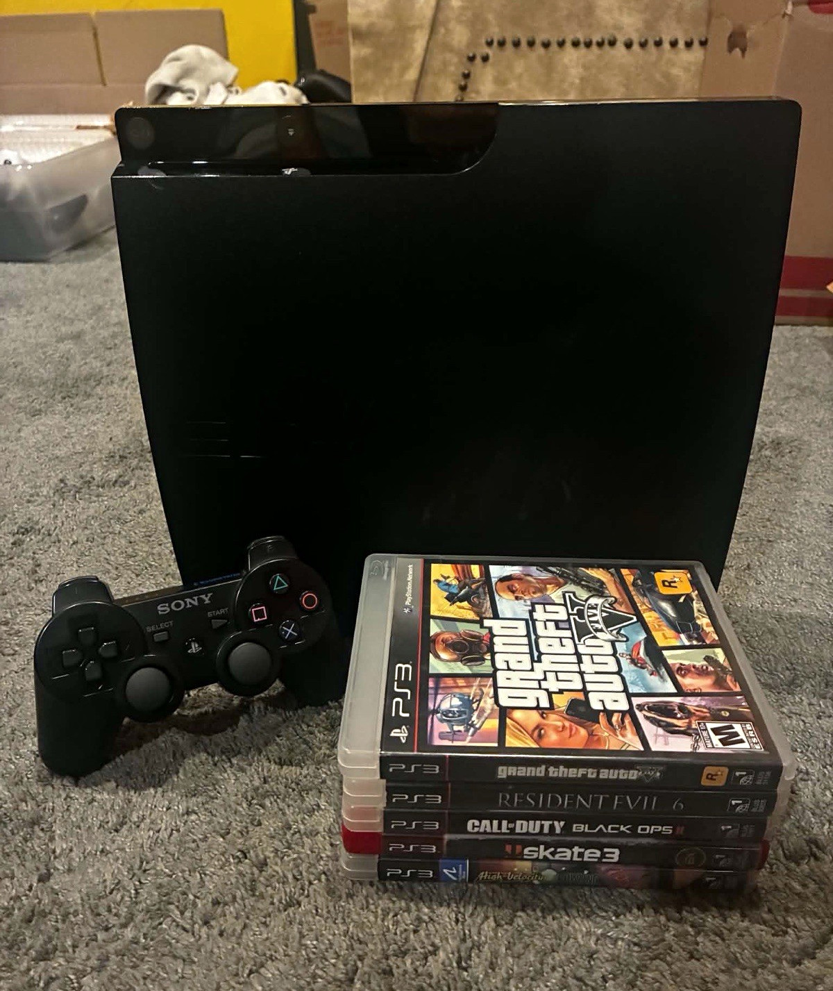 Sony PlayStation 3 Slim Black Console Blu-Ray w/ Controller Cables & Games Sony PlayStation 3 Slim Black Console Blu-Ray w/ Controller Cables & Games