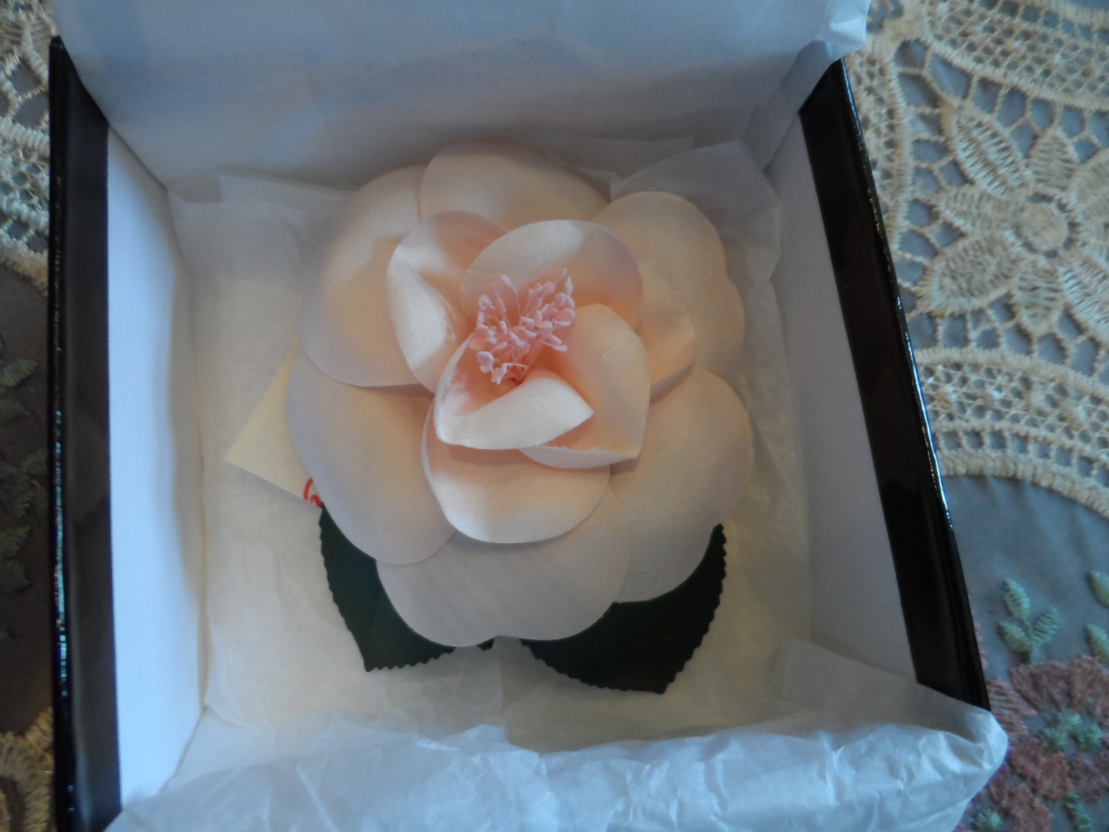 New Chanel Blush Pink Silk Camellia Flower Brooch with Box