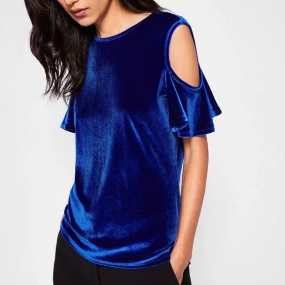 Ted Baker Stellah Blue Velvet Cold Shoulder Top, Size 4 (1)