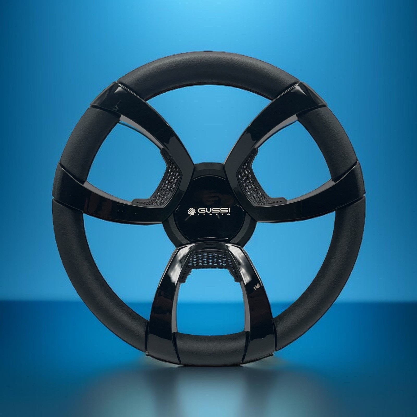 La Corte Boat Steering Wheel Black Gloss Inserts | Gussi Italia Logo La Corte Boat Steering Wheel Black Gloss Inserts | Gussi Italia Logo