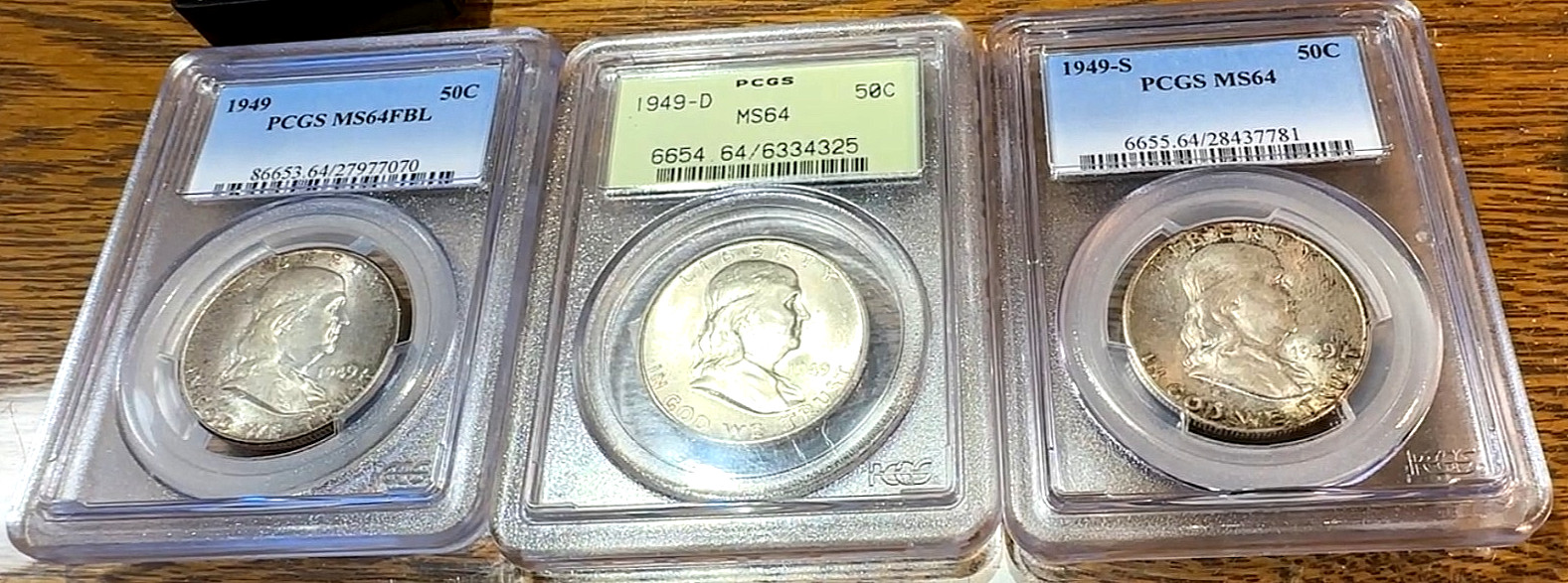 1949-P,D and S Franklin Halves All PCGS MS64 Gorgeous Trio CHRC