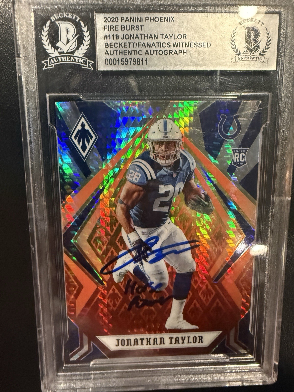 2020 Panini Phoenix - Jonathan Taylor #118 Fire Burst (RC) Signed On Card 2020 Panini Phoenix - Jonathan Taylor #118 Fire Burst (RC) Signed On Card