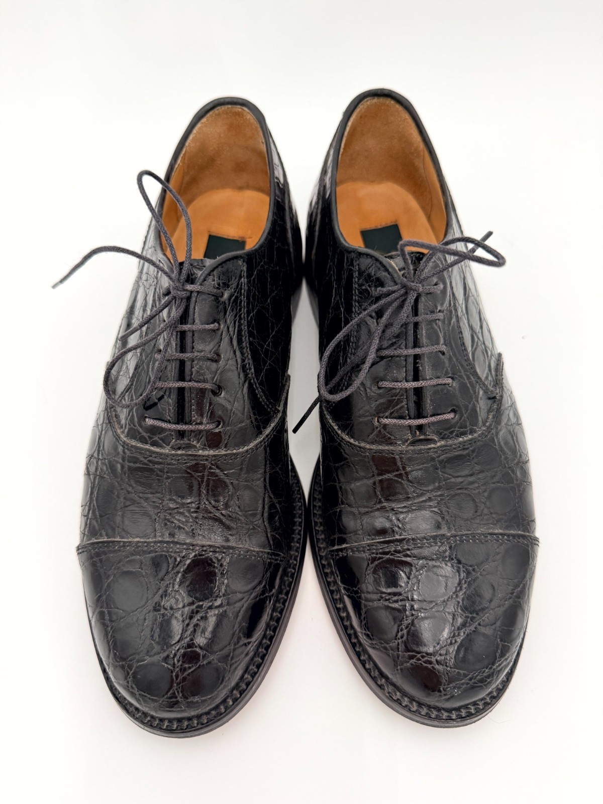 RARE Zelli Genuine Crocodile Cap Toe Oxfords Black Italy Men’s Shoes 7.5 W