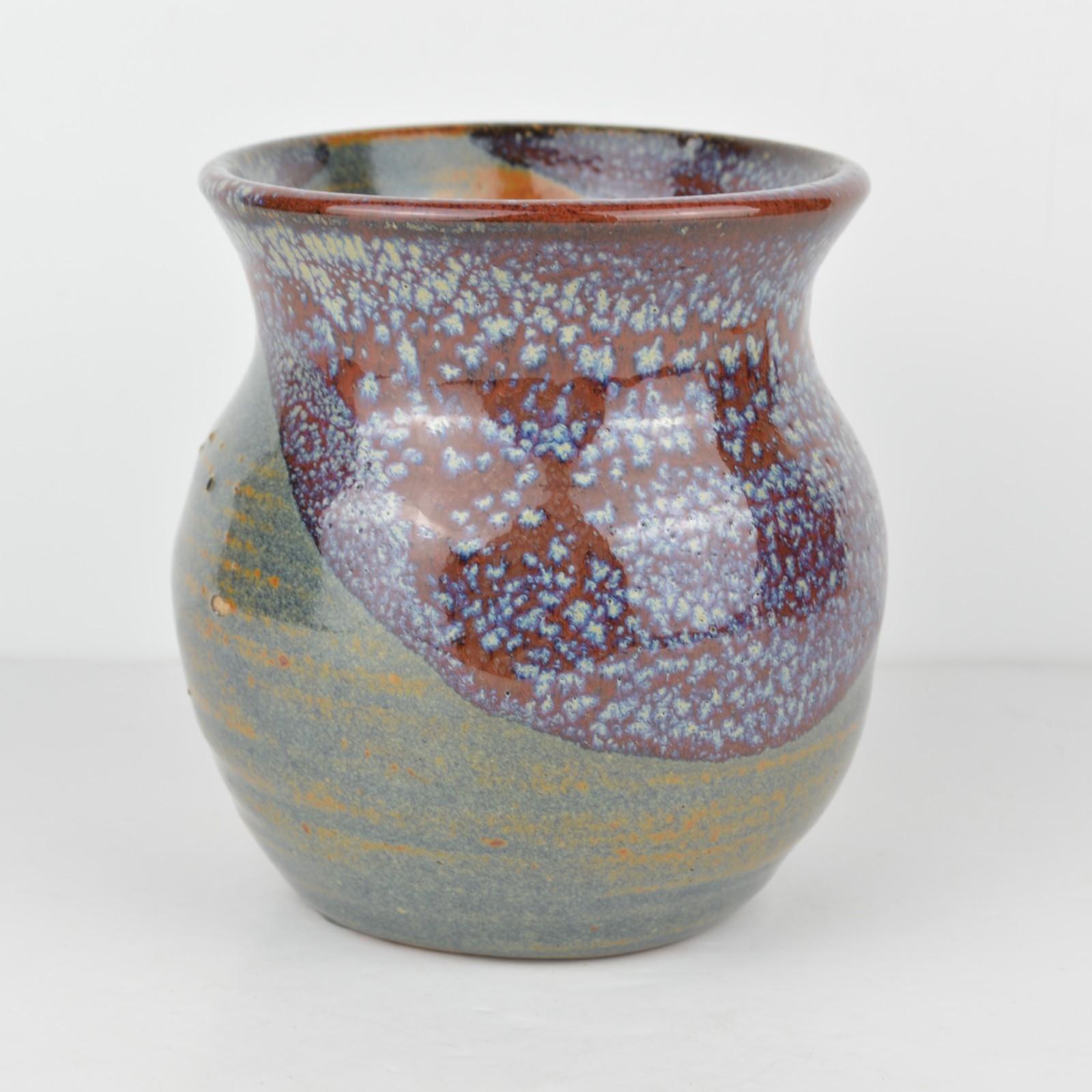 Signed Vintage Studio Art Pottery Vase Hand Thrown Drip Glaze Oxblood Blue 4.5\