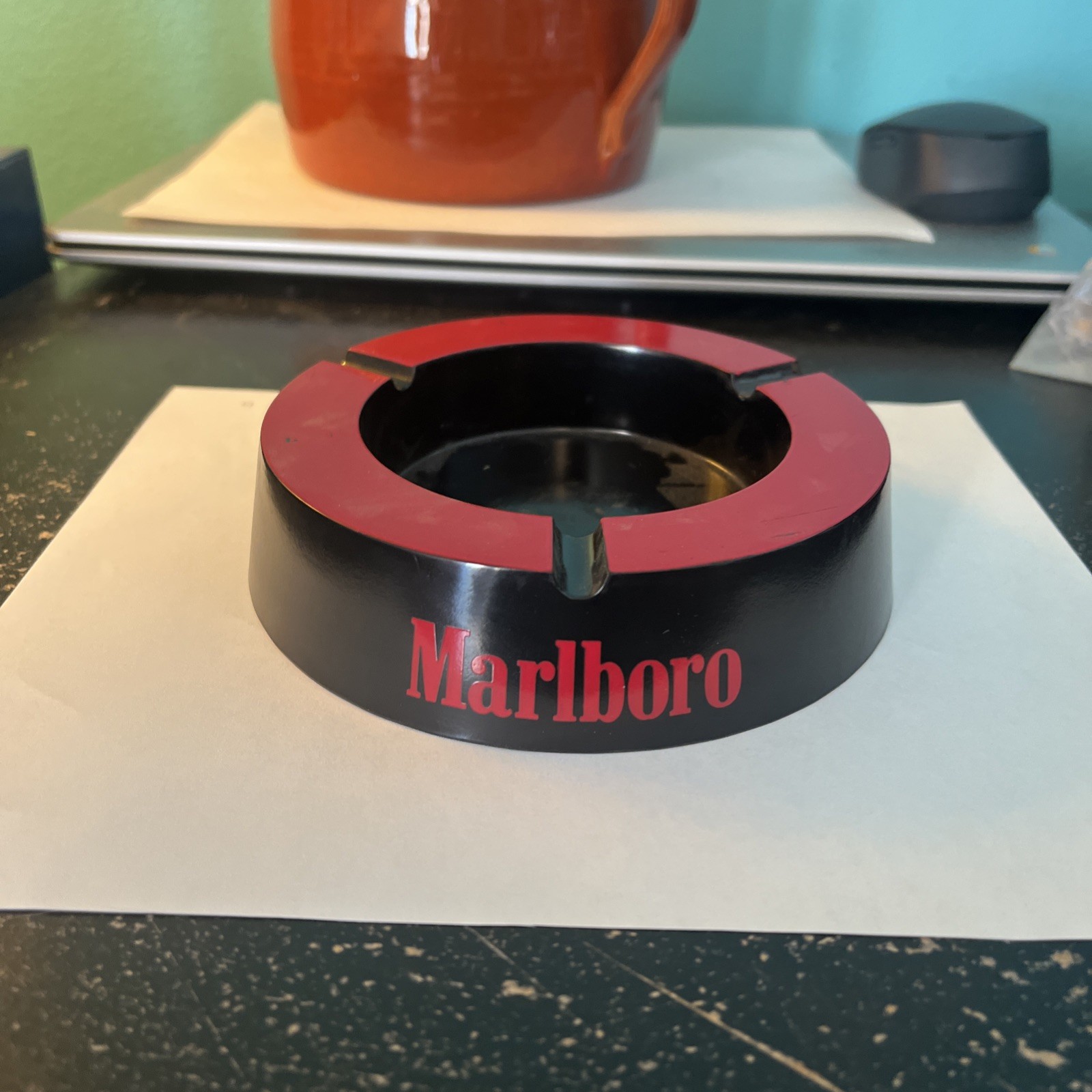 Vintage 5” Black & Red Plastic Marlboro Ashtray NIP