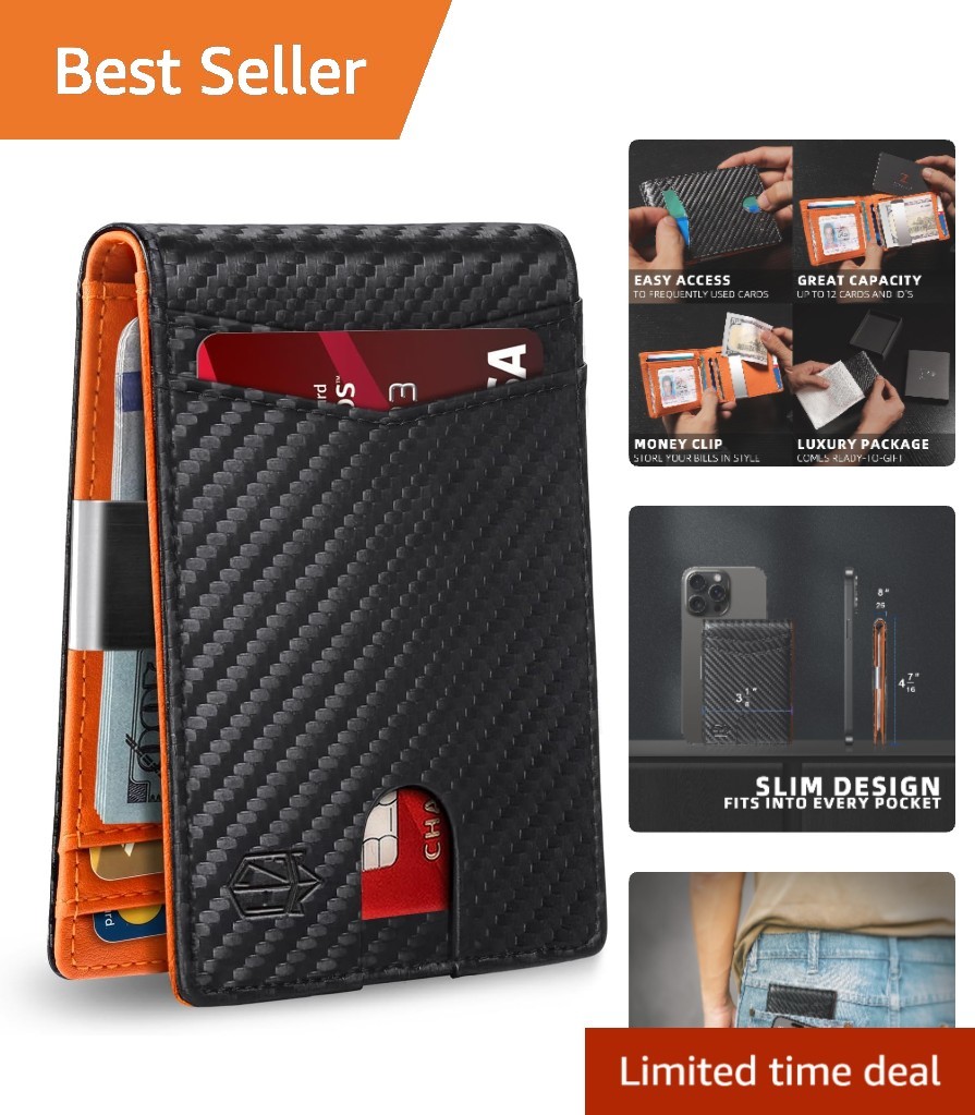 RFID Blocking Slim Bifold Wallet for Men - Elegant Carbon Leather Design