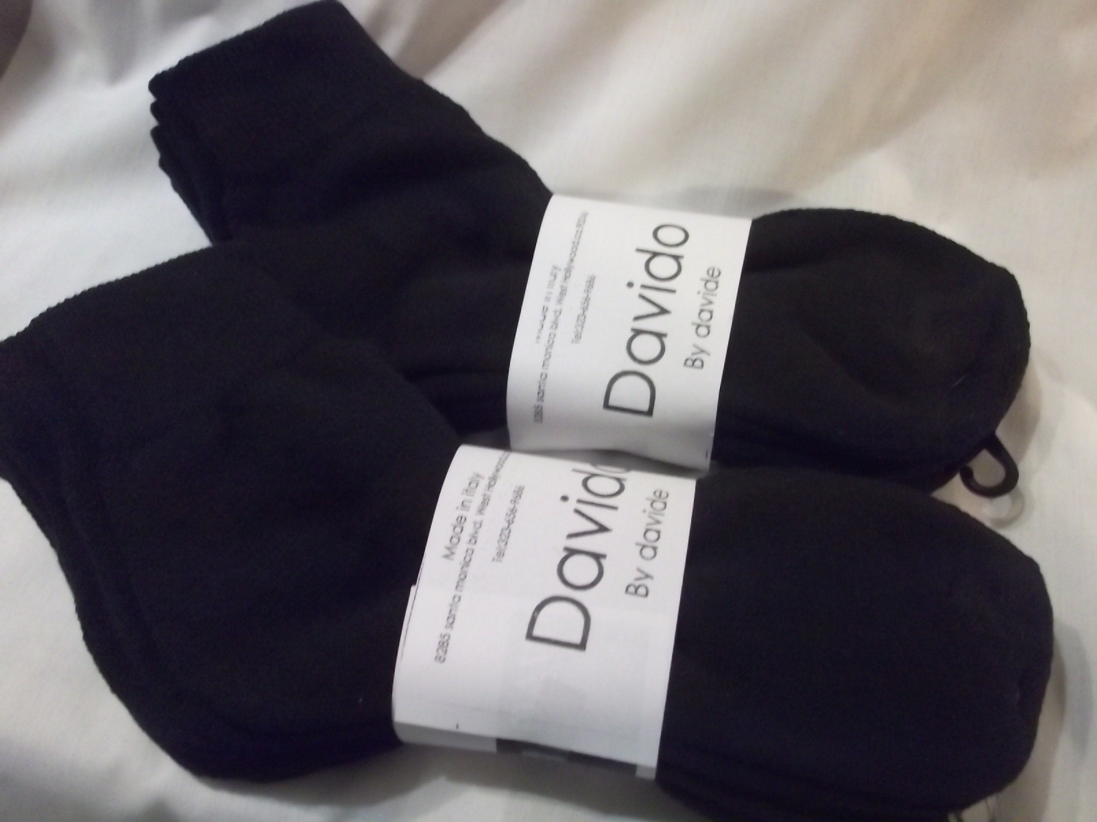 Davido Mens socks ankle/quarter made in Italy 100% cotton 6 pairs black  10-13
