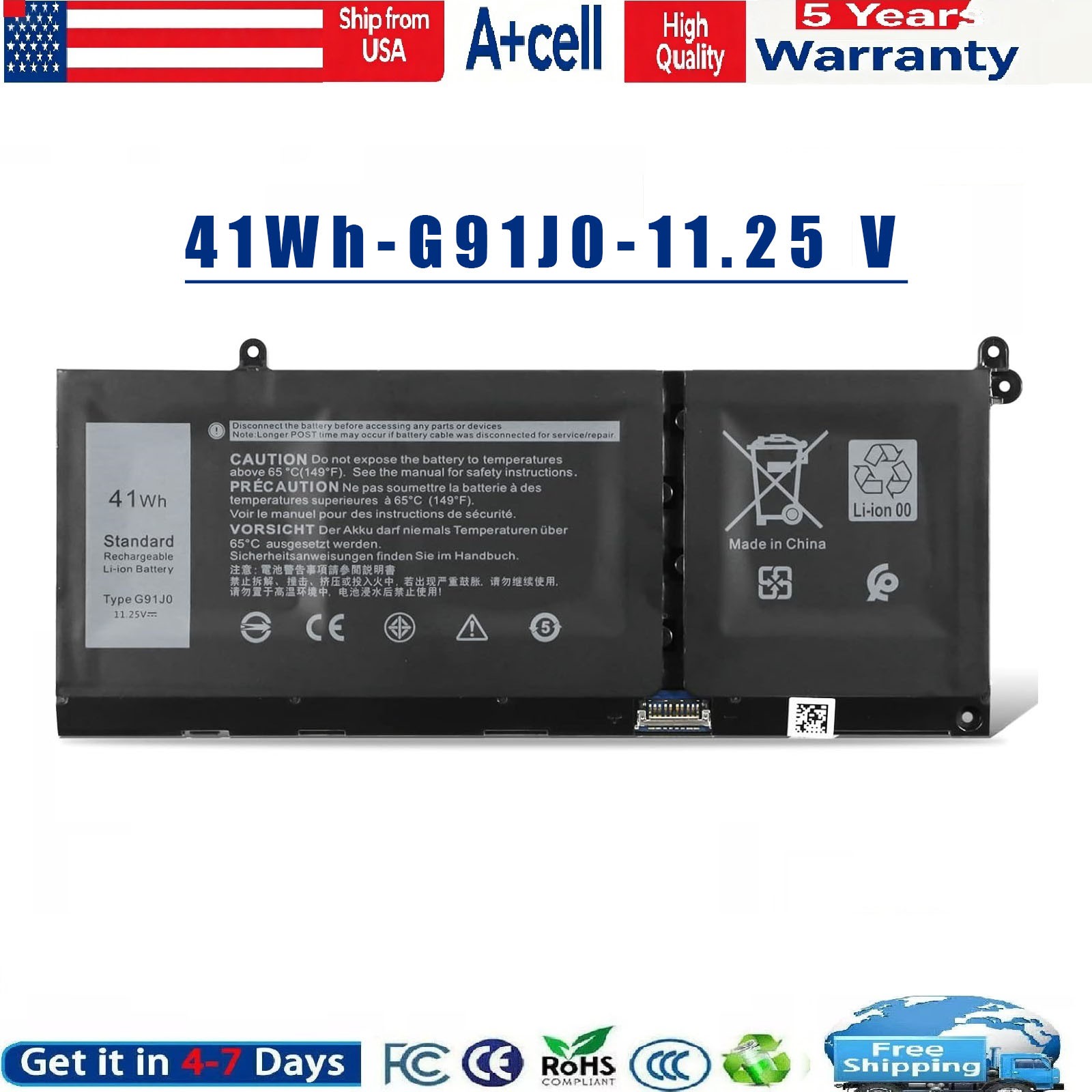G91J0 Battery For Dell Latitude 3320 3420 3520 Inspiron 15 3515 3511 3520 5410
