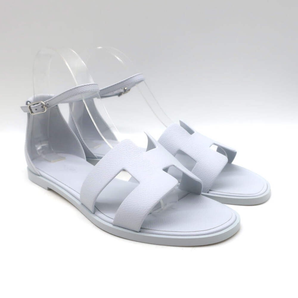 Hermes Santorini Ankle Strap Sandals Glacier Blue Epsom Leather Size 38.5 NEW
