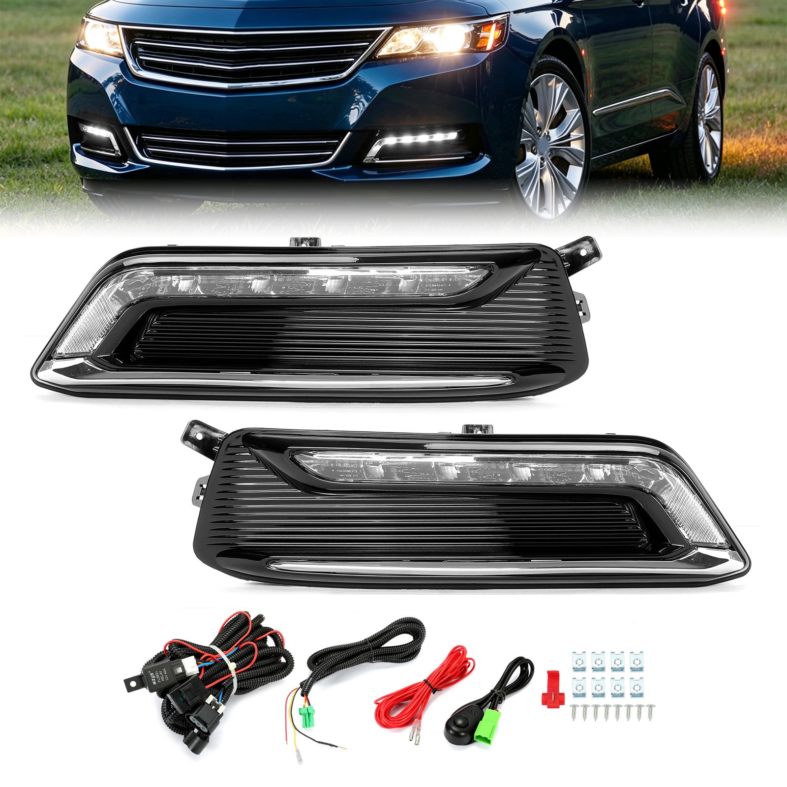 For 14-20 Chevy Impala LED Fog Lights Lamps Clear w/Wiring Driver & Passenger