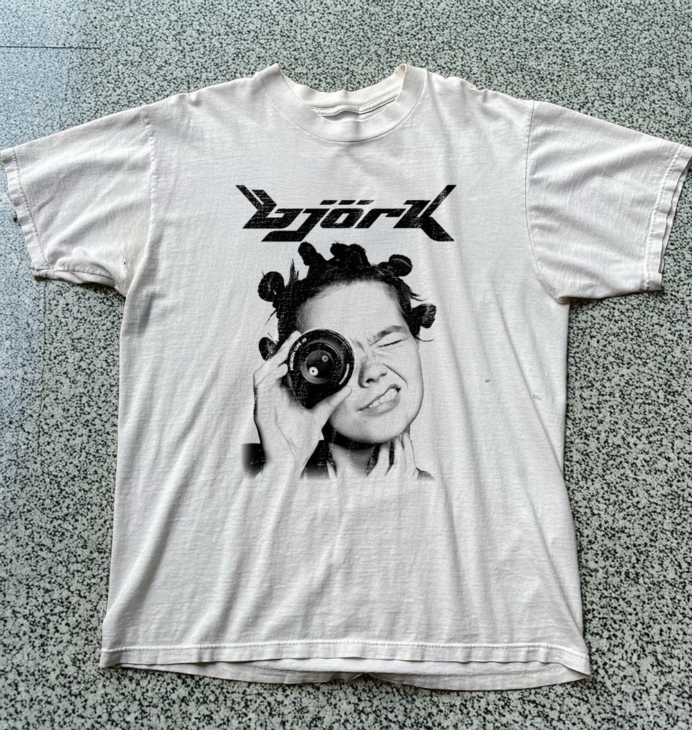 Bjork Vintage Tour Retro Alternative Music White Graphic T-Shirt