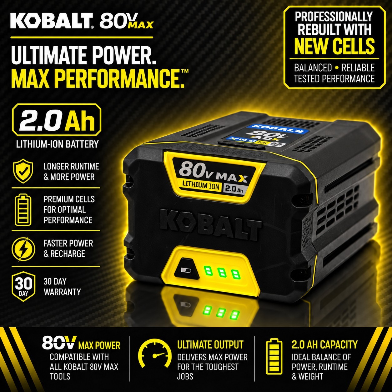 Genuine Kobalt 80V Max Lithium Ion 2.0Ah Battery KB 280-06 Rebuilt/Refurbished 