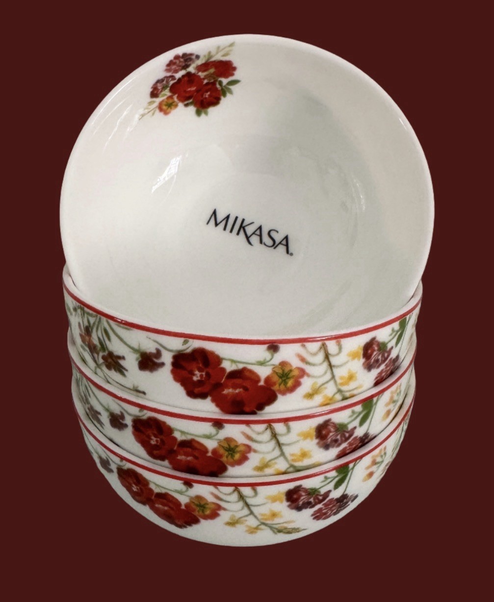 New Mikasa Wildflower Garden Red Set 4 Fruit Dessert Sauce Bowls 4,5