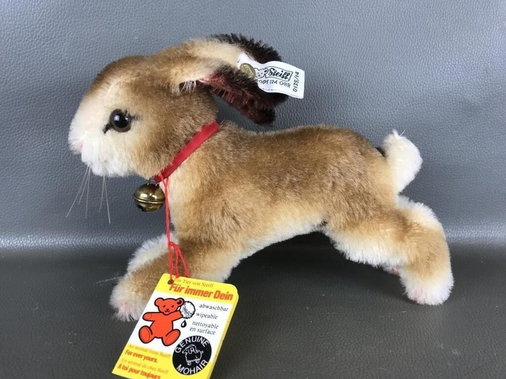 Vintage Steiff Mohair Rabbit Bunny 0135/14 Button Ear Tag Bell Germany 6”
