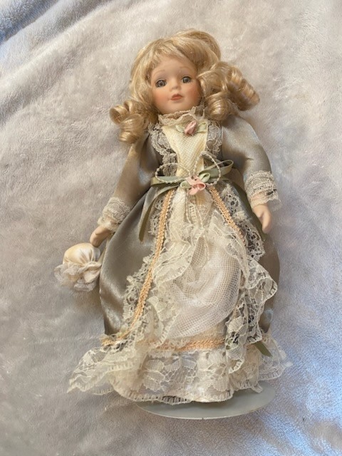 Vintage Kaiser Chicago Doll With Stand 12 Inches Porcelain Small Frays Dress 