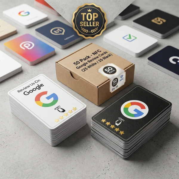 50 Pcs NFC Google Review Cards - Premium Matte Black & White Tap Cards