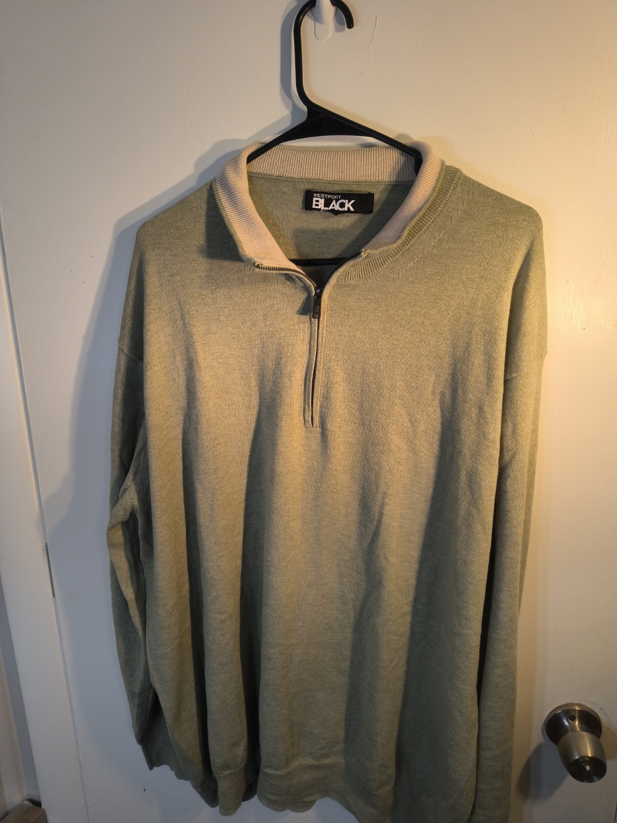 Westport Black Mens XL Quarter Zip Sweater Sage Green 50% Merino Wool 50% Cotton Westport Black Mens XL Quarter Zip Sweater Sage Green 50% Merino Wool 50% Cotton