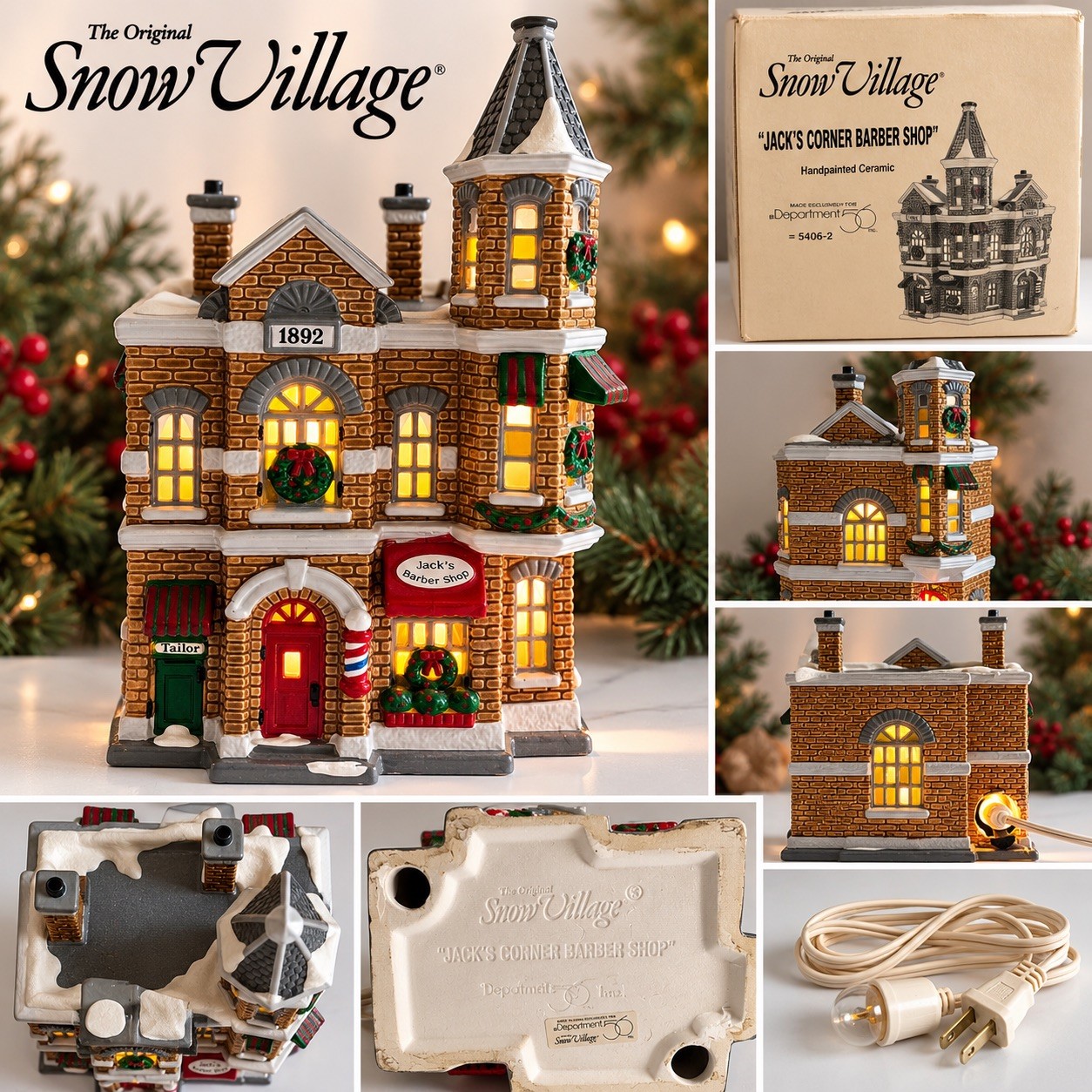 Dept 56 Original Snow Village Jack’s Corner Barber Shop 54062 Box Light Retired