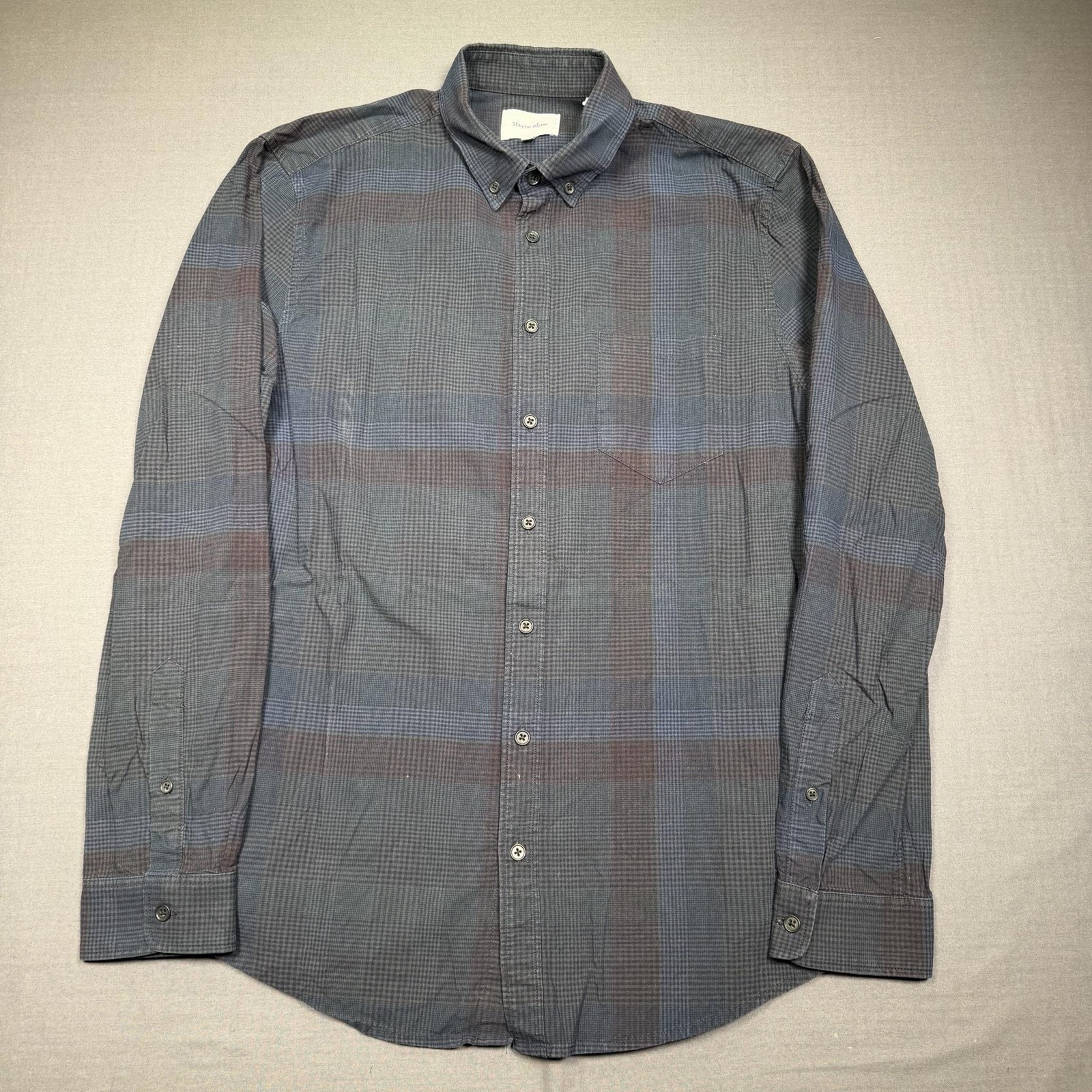 Steven Alan Shirt Mens Large Gray Plaid Long Sleeve Button Up Cotton Made In USA