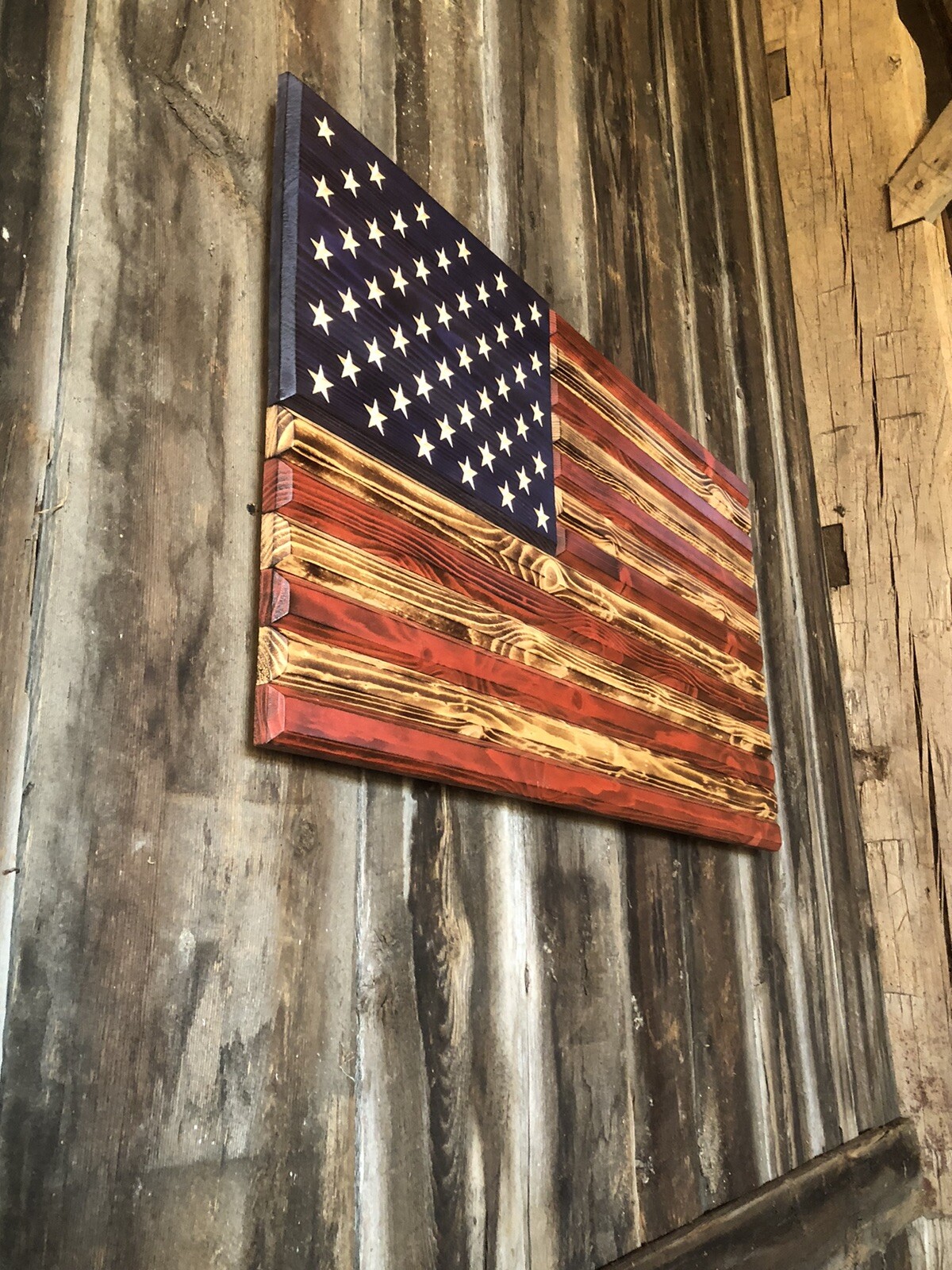 RUSTIC WOODEN AMERICAN FLAG