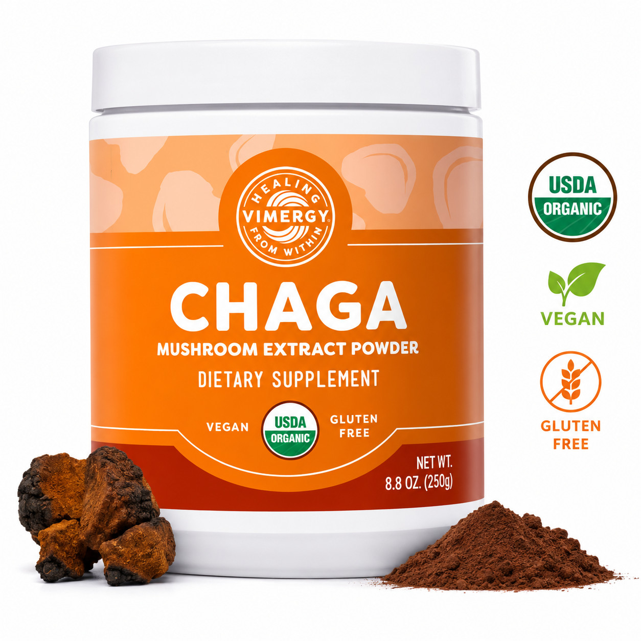 Vimergy USDA Organic Chaga Mushroom Powder Dietary Supplement 250g Vimergy USDA Organic Chaga Mushroom Powder Dietary Supplement 250g