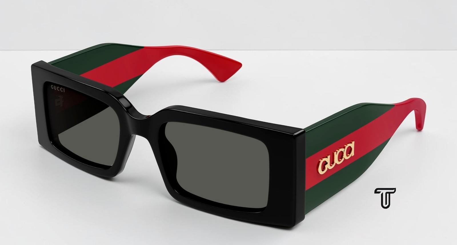 GUCCI GG1860S 001 Rectangular Squared Black Green GREY 52 mm Women\'s Sunglasses