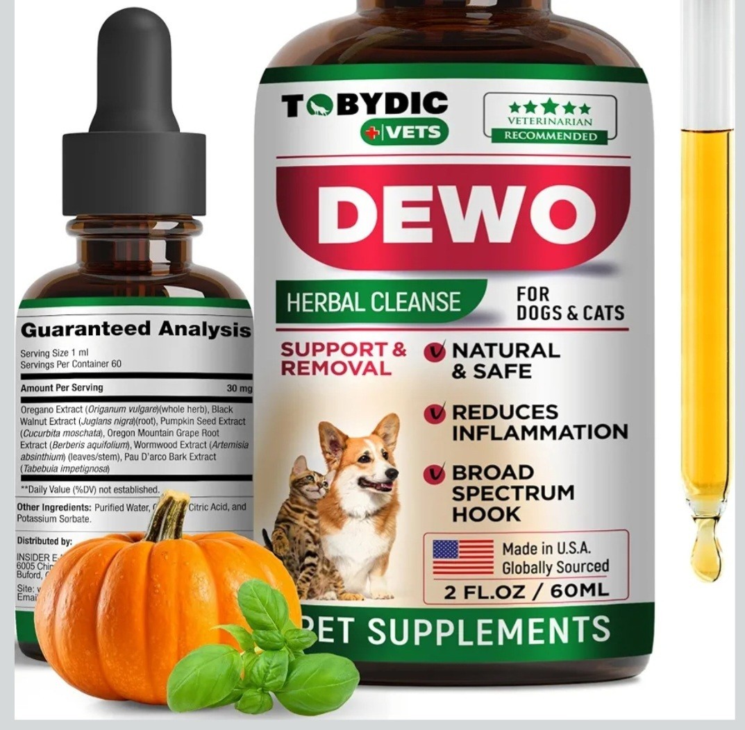 Natural plant-based herbal drops that help expel parasites. Deworms dogs & cats. Natural plant-based herbal drops that help expel parasites. Deworms dogs & cats.
